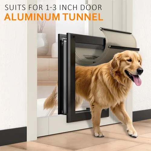 Vista 3 de [Classicmacher] Puerta para Perro de Servicio Pesado con Panel de Bloqueo Deslizante Doble, Puerta Grande de Aluminio para Perro para Puerta