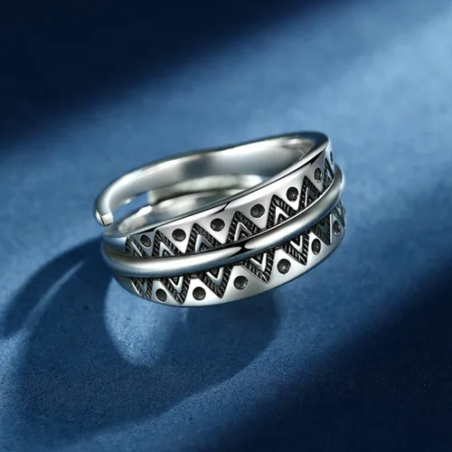 Vista 7 de Anillo gótico punk abierto para hombres y mujeres, ajustable de plata de ley S925 ajuste para motociclista, cóctel, fiesta, Halloween, joyería