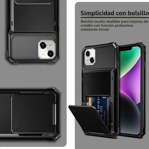 Vista 6 de Vofolen Funda tipo cartera para iPhone 14 con tarjetero y 4 ranuras para Negro