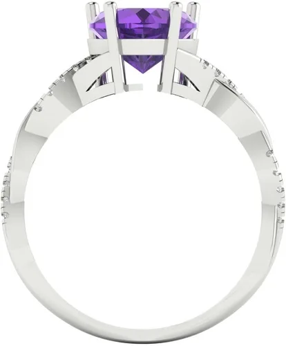 Vista 4 de Clara Pucci Anillo de compromiso nupcial de 2.19 quilates con halo solitario cruzado de amatista natural, diseño de aniversario, novia, oro blanco
