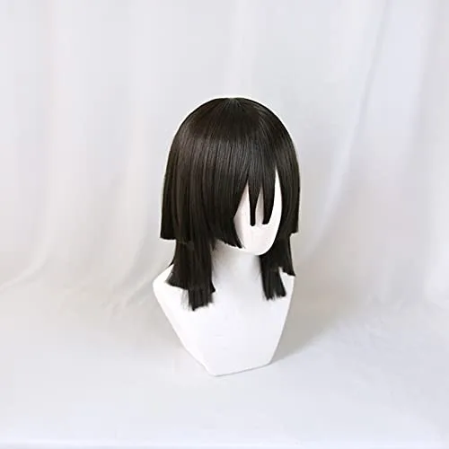 Vista 4 de Anime Demon Slayer Kimetsu No Yaiba Iguro Obanai - Peluca negra para cosplay para hombres y mujeres resistente al calor pelucas de pelo sintético
