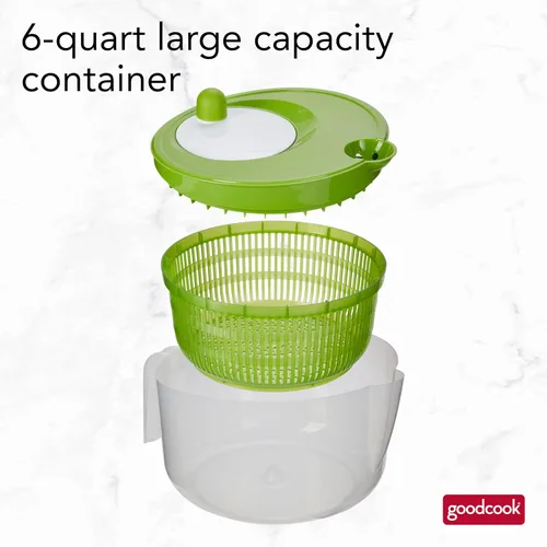 Vista 9 de GoodCook Deluxe, para ensalada, 6 cuartos de galón de capacidad, perilla de giro fácil, boquilla de vertido integrada, cesta multiuso, duradero
