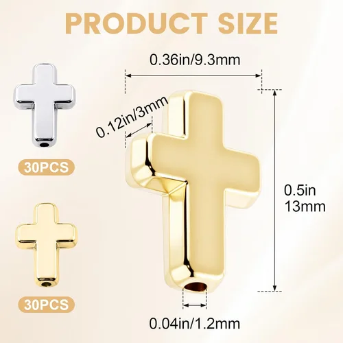 Vista 2 de OIIKI 60 cuentas de cruz para pulseras, dijes de cruz de plástico, cuentas religiosas, mini crucifijo suelto, espaciador, suministros de bricolaje