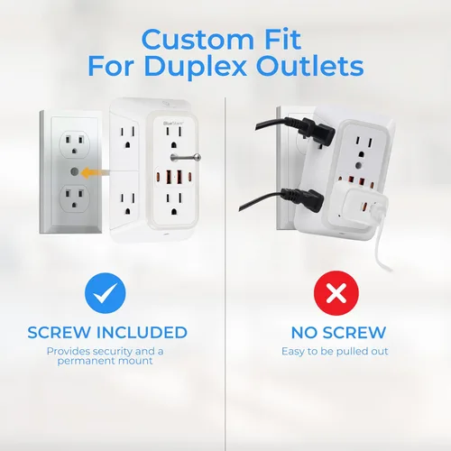Vista 9 de Regletas de corriente para montaje en pared, cargador de pared, extensor de 6 enchufes, 4 puertos USB (5V, 2.4A, 12W) y luz nocturna, regleta