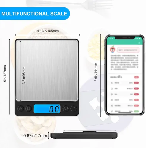 Vista 7 de Báscula digital de cocina de alimentos mejorada, 105.82 oz/0.00 oz de alta precisión que mide en gramos y onzas para cocinar, hornear, joyas