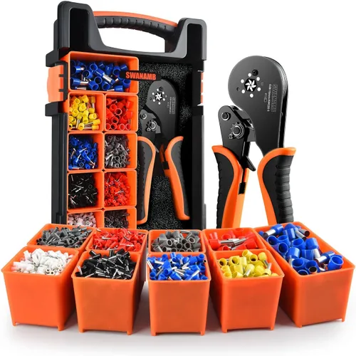 Kit de herramientas de prensado de virola AWG30-5 Juego de crimpadora de virola de alambre autoajustable con 1800PCS terminales de virola de extremo