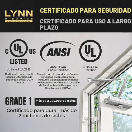 Vista 5 de LYNN HARDWARE Cierrapuertas automático de servicio medio/resistente (plateado) - grado comercial, elección de contratistas, velocidad y fuerza