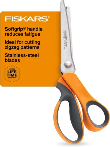 Vista 10 de Fiskars Tijeras originales de acero inoxidable con mango naranja de 8 pulgadas, ergonómicas y mantienen el material plano, tijeras afiladas