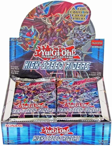 Vista 3 de YU-GI-OH! Yugioh High Speed Riders 1ª edición TCG English Booster Box! 24 paquetes de 9 tarjetas, 1 tarjeta holográfica de aluminio por paquete