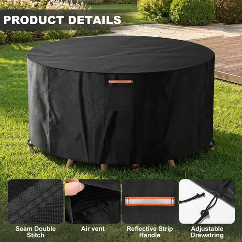 Vista 5 de Patio 70" Round Table Chair Cover Waterproof 420D Heavy Duty Windproof Outdoor Furniture Protector Cover for Patio Garden Lawn Table and Chair Set