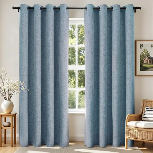 Vista 9 de Joydeco Cortinas opacas de 84 pulgadas de largo, 2 paneles burg, cortinas de oscurecimiento de habitación para dormitorio, cortinas térmicas Negro
