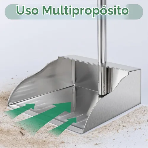 Vista 5 de Recogedores de polvo con mango largo, recogedor de metal resistente con asa, recogedor vertical con dientes para limpiar el cabello para el hogar