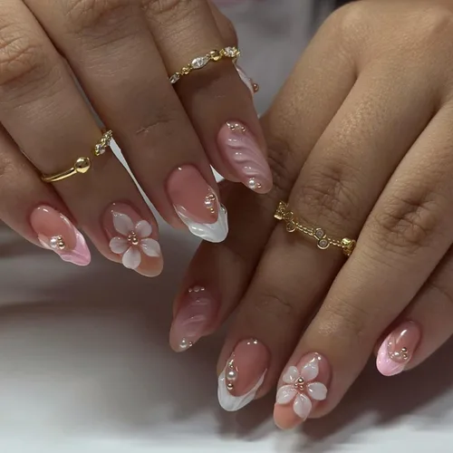 Vista 11 de Uñas postizas a presión de almendra marrón, medianas con diseños de leopardo y purpurina, uñas postizas en forma de almendra otoñal, uñas acrílicas