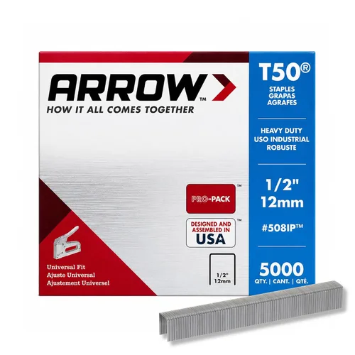 Vista 17 de Arrow 508 Heavy Duty T50 Longitud de pierna de 1/2 pulgada, corona de 3/8 pulgadas, grapas para tapicería, construcción, muebles, manualidades, 1250