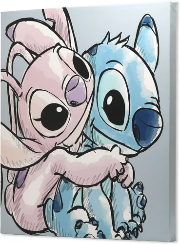 Vista 2 de Open Road Brands Disney Lilo y Stitch con ángel Lienzo envuelto en galería Decoración de pared - Adorable arte de pared de Stitch para decoración
