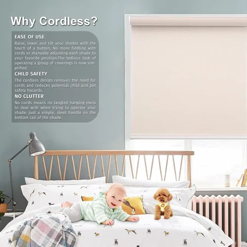 Vista 6 de Persianas enrollables para ventanas, sin cordones, opacas de tamaño personalizado, para cocina, oficina y dormitorio (beige)