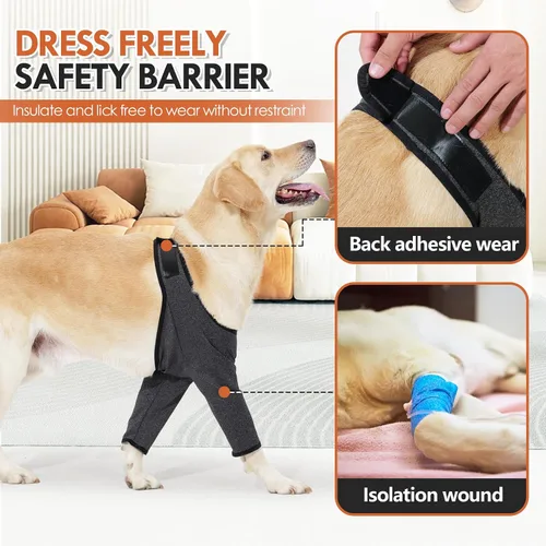 Vista 4 de HDKUW Manga de recuperación para perros, mangas de pierna delantera para perros después de la cirugía con banda elástica, protector de codo