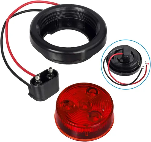 Vista 7 de Partsam Juego de 2 luces LED rojas para remolque redondo de 2 pulgadas con enchufe y ojales, marcador, montaje empotrado, luces LED redondas