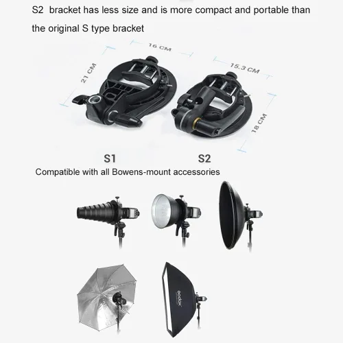 Vista 5 de Godox Soporte S2 tipo S Speedlite Soporte Bowens Mount para Godox V100 AD200Pro II V1 AD200Pro AD400Pro AD200 y otros flashes, control