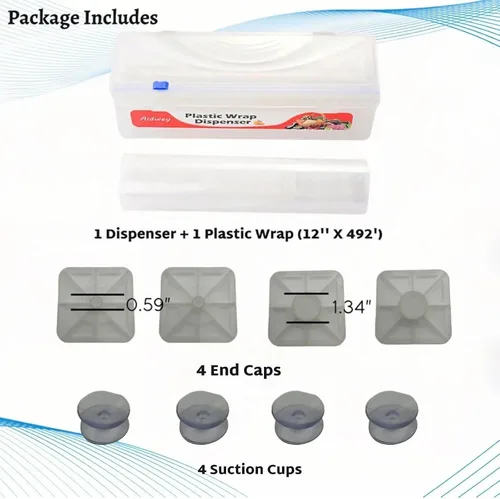 Vista 3 de Dispensador de plástico con cortador, dispensador de envoltura adhesiva con cortador deslizante para película de alimentos, papel de estaño, papel