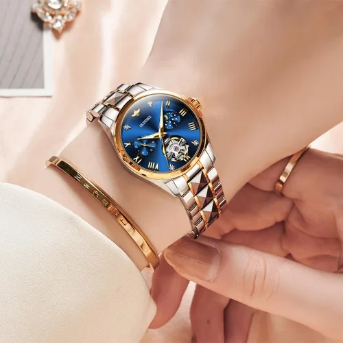 Vista 2 de OLEVS Reloj de pulsera de lujo impermeable para mujer, mecánico, automático, elegante, de lujo, impermeable, para mujer