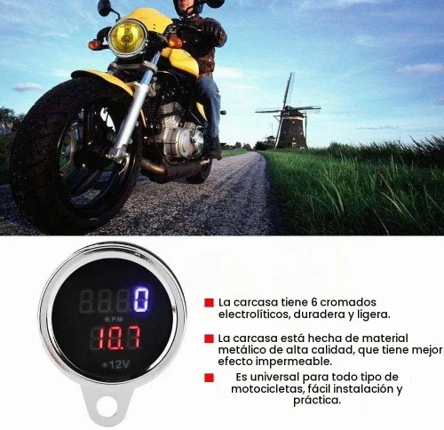 Vista 2 de Universal 2 en 1 impermeable LED digital voltímetro tacómetro medidor de metal odómetro velocímetro para motocicletas