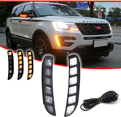 Vista 3 de para 2016 2017 2018 2019 Ford Explorer luces antiniebla de circulación diurna DRL de parachoques delantero lámpara de señal de giro secuencial