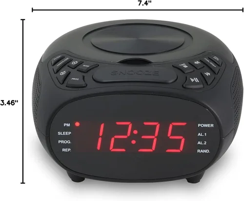 Vista 5 de GPX Radio despertador doble CD, carga superior, FM, negro (CC318B)