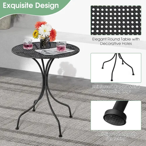 Vista 7 de Giantex Juego de mesa de comedor de 3 piezas, juego de mesa de comedor al aire libre para 2, 1 mesa redonda con 2 sillas plegables, resistente al