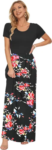 Vista 3 de Auselily - Vestidos de mujer, largos, manga corta, holgados, de estilo sencillo e informal