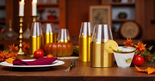 Vista 8 de JOLLY CHEF Paquete de 100 Vasos de Plástico Dorado, Tumblers de Plástico Transparente de 9 oz, Elegantes Vasos con Borde Dorado, Vasos Desechables