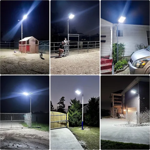 Vista 5 de OKPRO Farola solar de 5000 W para estacionamiento al aire libre, gran angular IP66 impermeable, 6500 K del atardecer al amanecer, LED con sensor