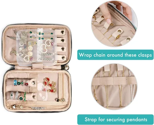 Vista 4 de SFYBYHEART Estuche organizador de joyas de viaje, bolsas de viaje para mujer, pequeño estuche de joyería de viaje para aretes sin enredos, collares