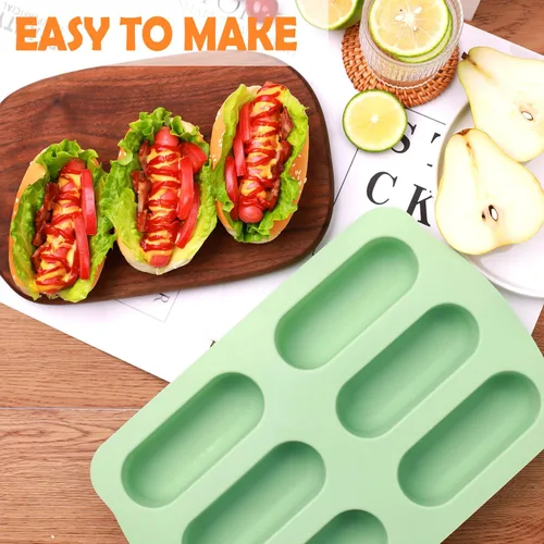 Vista 3 de QELEG 2 piezas de molde para tartas Twinkie, molde antiadherente de silicona para bollos para perros calientes para hornear cocina