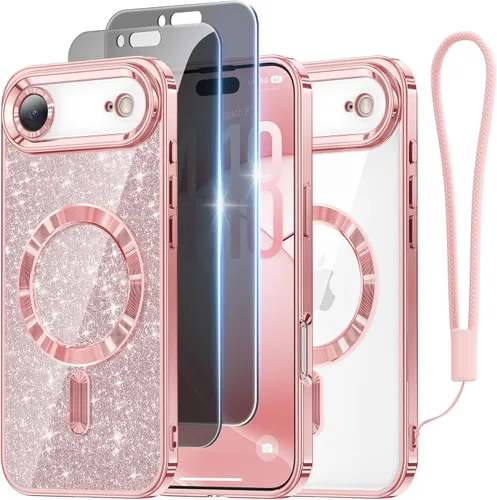 Vista 9 de Meifigno - Funda diseñada para el iPhone 16 Pro de 6.3", [Tarjeta de purpurina y correa para la muñeca] [Compatible con MagSafe]