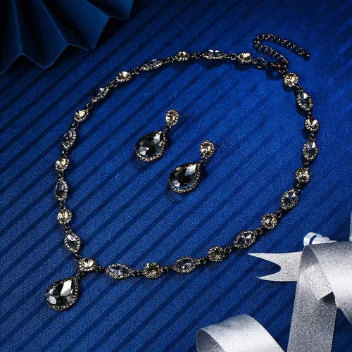 Vista 3 de EleQueen Juego de joyas nupciales de boda para mujer, para novias, damas de honor, collar de lágrima de cristal, aretes colgantes, joyería