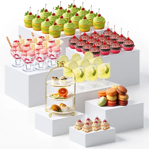 Vista 23 de Leinuosen Juego de 7 Elevadores Grandes para Buffet de 6" a 12" Caja de Exhibición de Acrílico Elevador de Mesa de Postres para Catering Soporte