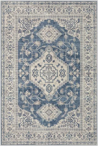 Vista 8 de Lahome Alfombra oriental lavable de área pequeña, 2 x 3 pies, para entrada, cocina, ultra fina, suave, tapete antideslizante para puerta de Azul