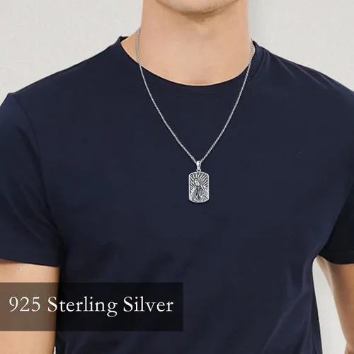 Vista 5 de Brisskaari Collar ovalado de Nuestra Señora de GuadalúÁngel de la Guardia para mujeres y hombres plata de ley 925 católica Virgen María collar
