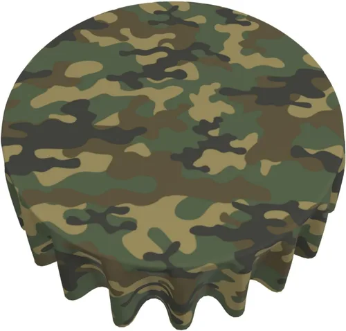Vista 3 de Mantel redondo de camuflaje militar de 60 pulgadas, impermeable, poliéster, verde militar, camuflaje, mantel decorativo para vacaciones, cocina