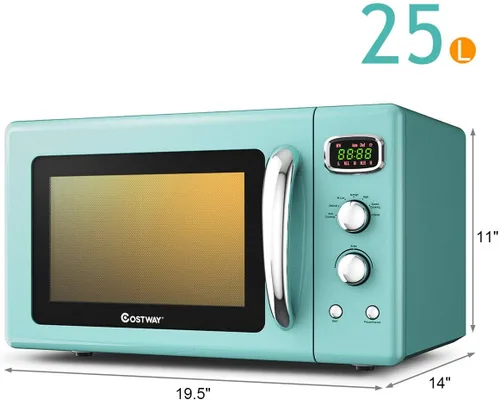 Vista 9 de COSTWAY horno microondas retro para encimera, 0.9 ft³, 900 W, con 5 niveles de potencia, funciones de descongelamiento y cocción automática
