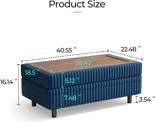 Vista 3 de LINSY HOME Sofá cama seccional con sofá cama extraíble para sala de estar (azul) Plush Corduroy