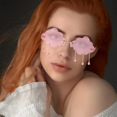 Vista 5 de ayigu Rimless Cloud Sunglasses for Women Men Tassel Cute Sunglasses Fashion Vintage Cloud Shaped Glasses 90s Disco Glasses