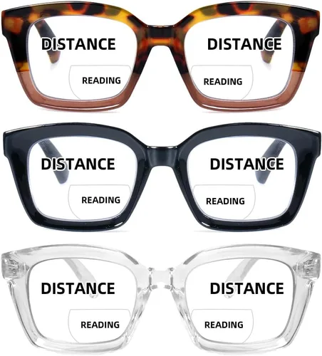 Vista 12 de HIYANJN 3 Pack Progressive Multifocal Reading Glasses for Women Men Square style Blue Light Blocking Spring Hinger Readers