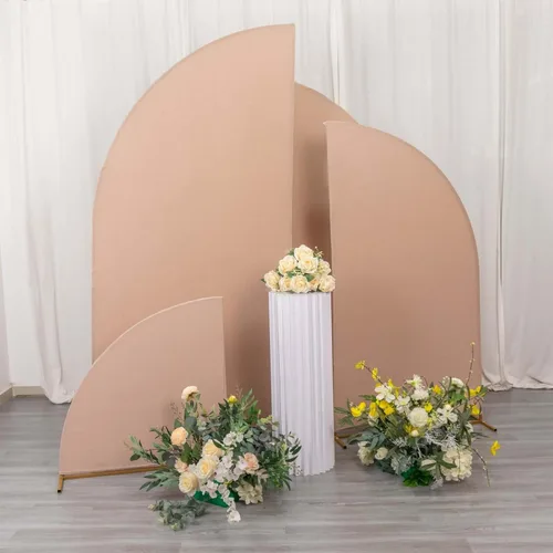 Vista 271 de Efavormart - Juego de 4 fundas de elastano beige para arco de media luna, fundas de telón de fondo Chiara de 2.5 pies a 7 pies para escenarios