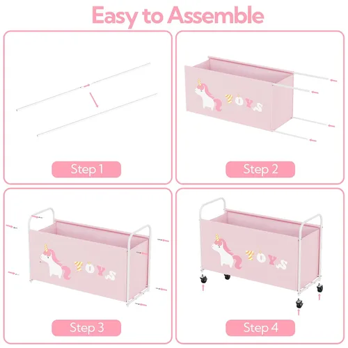 Vista 6 de GRANNY SAYS Caja de juguetes para niños y niñas, almacenamiento extra grande con ruedas, organizador de almacenamiento de juguetes de metal para Rosa
