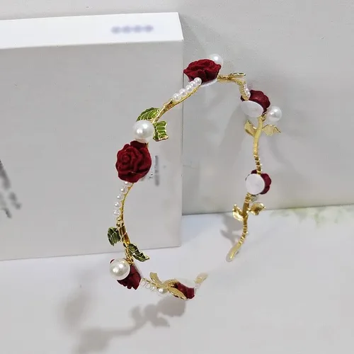 Vista 4 de Walnut Diadema de perlas de rosa para verano, estilo francés, retro, tocado, diadema para el cabello, accesorios para el cabello de boda