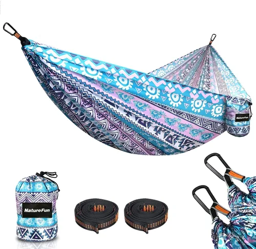 Vista 8 de NATUREFUN Hamaca ultraligera para viajes y camping Capacidad de carga de 300 kg, transpirable, de secado rápido Incluye 2 mosquetones premium, 2