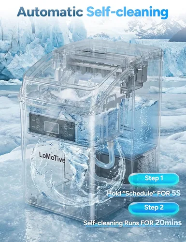 Vista 5 de Máquina de hielo para encimera, 45 libras/día con suministro de agua autocebante, 24 cubos listos en 13 minutos, 6 niveles de grosor de hielo