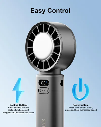 Vista 9 de SOTHING Ventilador turbo portátil de mano con placa de enfriamiento de hielo, 100 velocidades, tiempo de funcionamiento de 15 horas, mini ventilador
